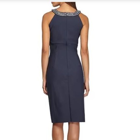 Alex Evenings embellished Halter Neck Sleeveless Ruched Sheath Dress NWT  grey 8 - Picture 2 of 8